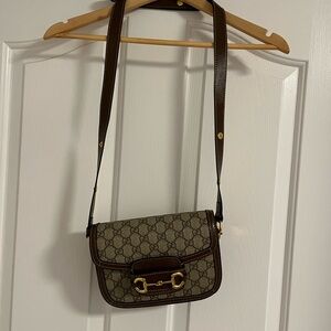 G G Brown Logo Canvas Shoulder Bag